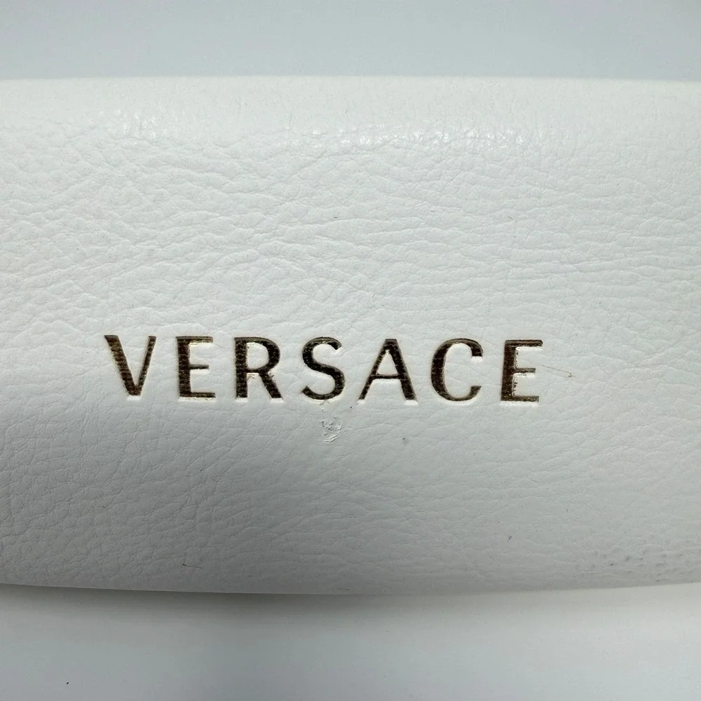 Versace Hard Shell Eyeglass Case White Leather‎ Look Logo